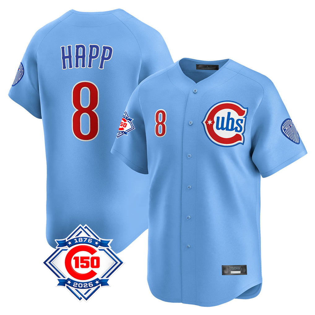 Baseball Jersey | Chicago Cubs #8 Ian Happ Player Light Blue 150th Anniversary Limited Home Stitched - image 1