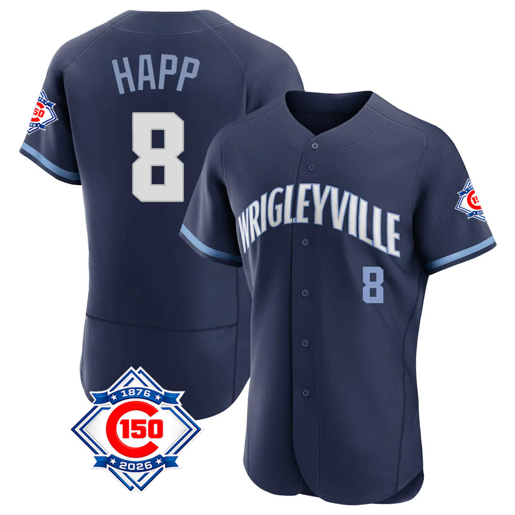 Baseball Jersey | Chicago Cubs #8 Ian Happ Player Navy City Connect 150th Anniversary Limited Home Stitched - image 1