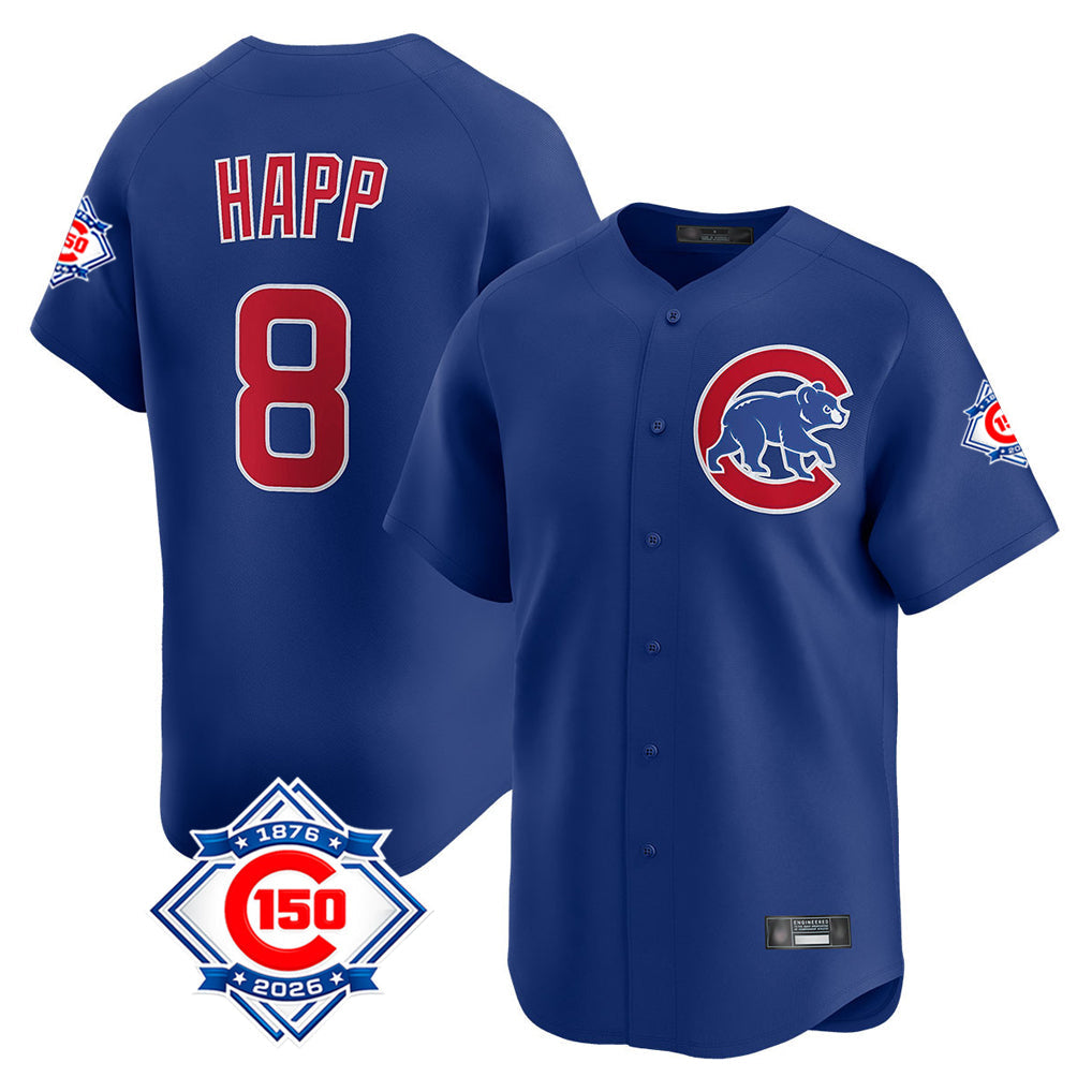 Baseball Jersey | Chicago Cubs #8 Ian Happ Player Royal 150th Anniversary Limited Home Stitched - image 1