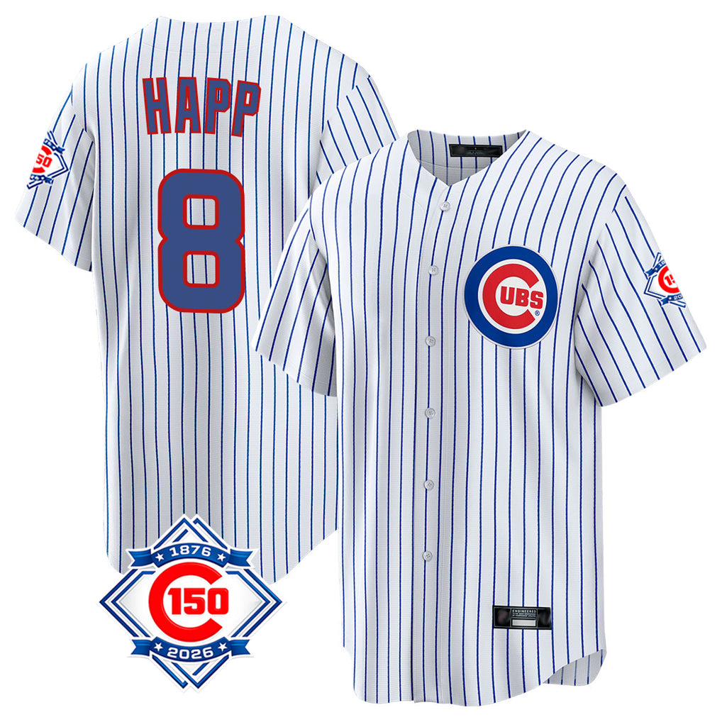 Baseball Jersey | Chicago Cubs #8 Ian Happ Player White 150th Anniversary Home Game Stitched - image 1