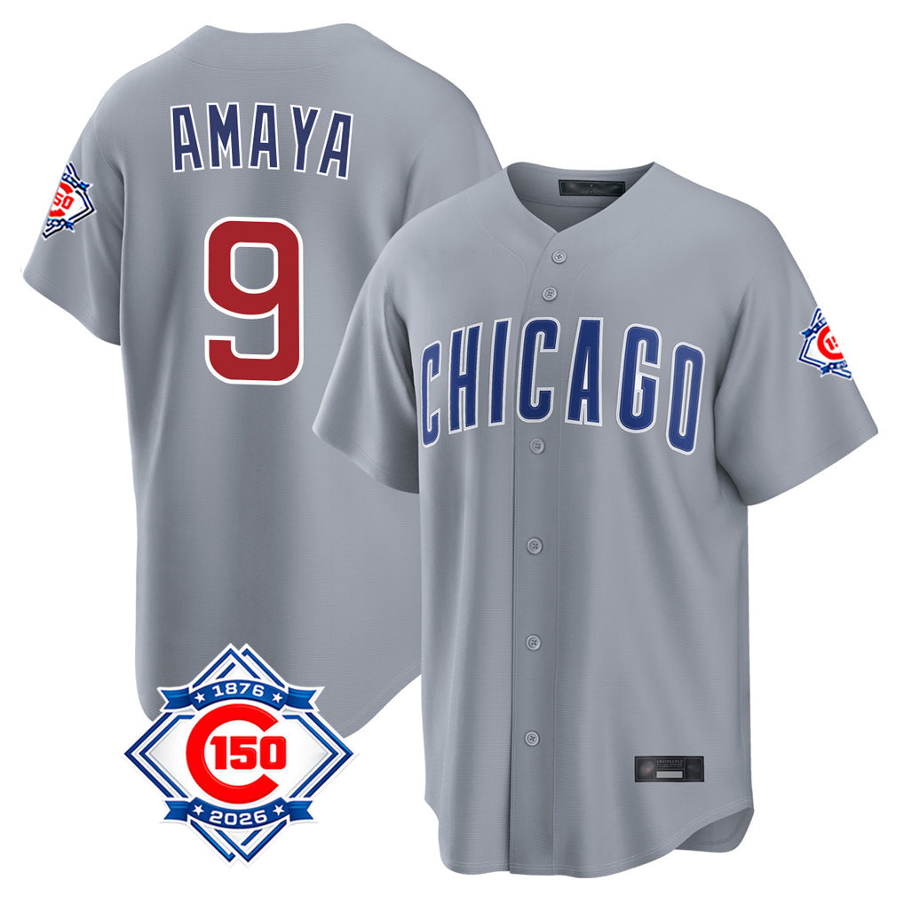 Baseball Jersey | Chicago Cubs #9 Miguel Amaya Player Gray 150th Anniversary Home Game Stitched - image 1