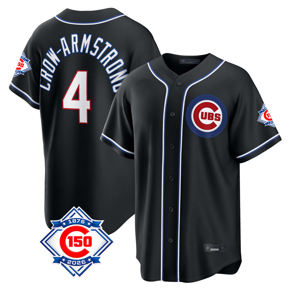 Baseball Jersey | Chicago Cubs #4 Pete Crow-Armstrong Player Black Fashion Out 150th Anniversary Game Stitched - image 1