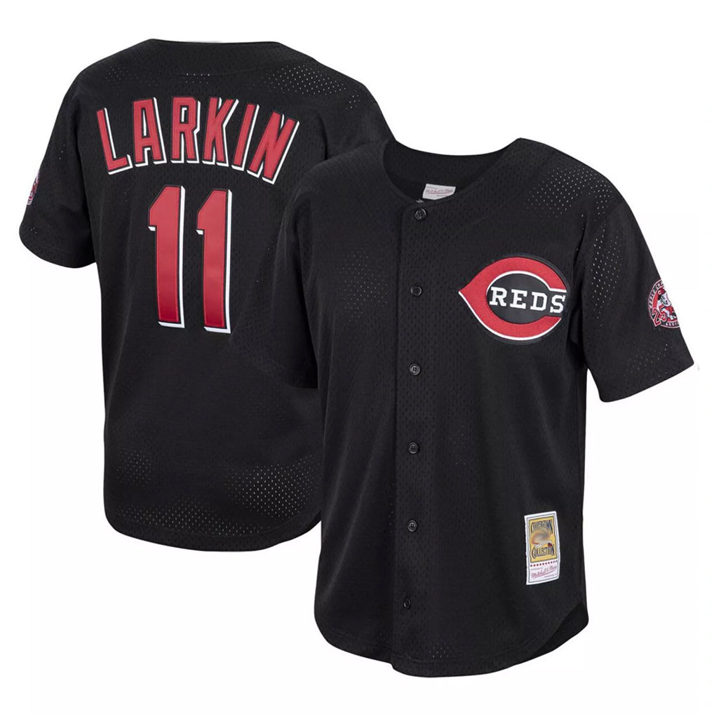 Baseball Jersey | Cincinnati Reds #11 Barry Larkin Player Black Throwback Cooperstown Mesh Game Stitched - image 1