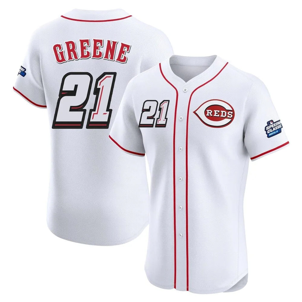 Baseball Jersey | Cincinnati Reds #21 Hunter Greene Player White Speedway Classic Limited Home Stitched - image 1