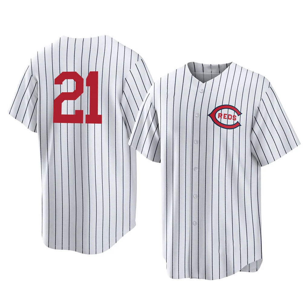 Baseball Jersey | Cincinnati Reds #21 Hunter Greene Player White Stripe Field of Dreams Game Home Stitched - image 1