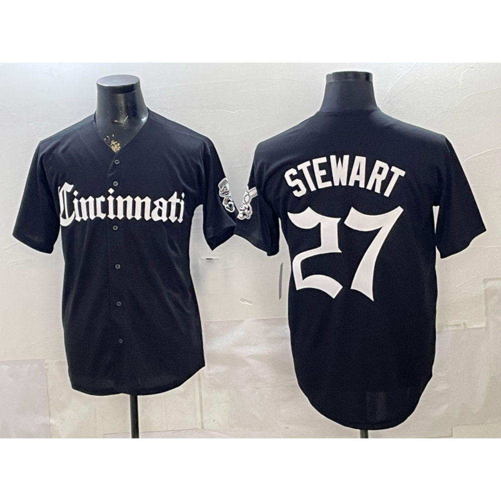 Baseball Jersey | Cincinnati Reds #27 Sal Stewart Black 'Gothic Queen City Edition' Limited Baseball Stitched Jersey - image 1