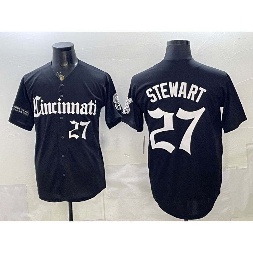 Baseball Jersey | Cincinnati Reds #27 Sal Stewart Black 'Gothic Queen City Edition' Limited Stitched - image 1