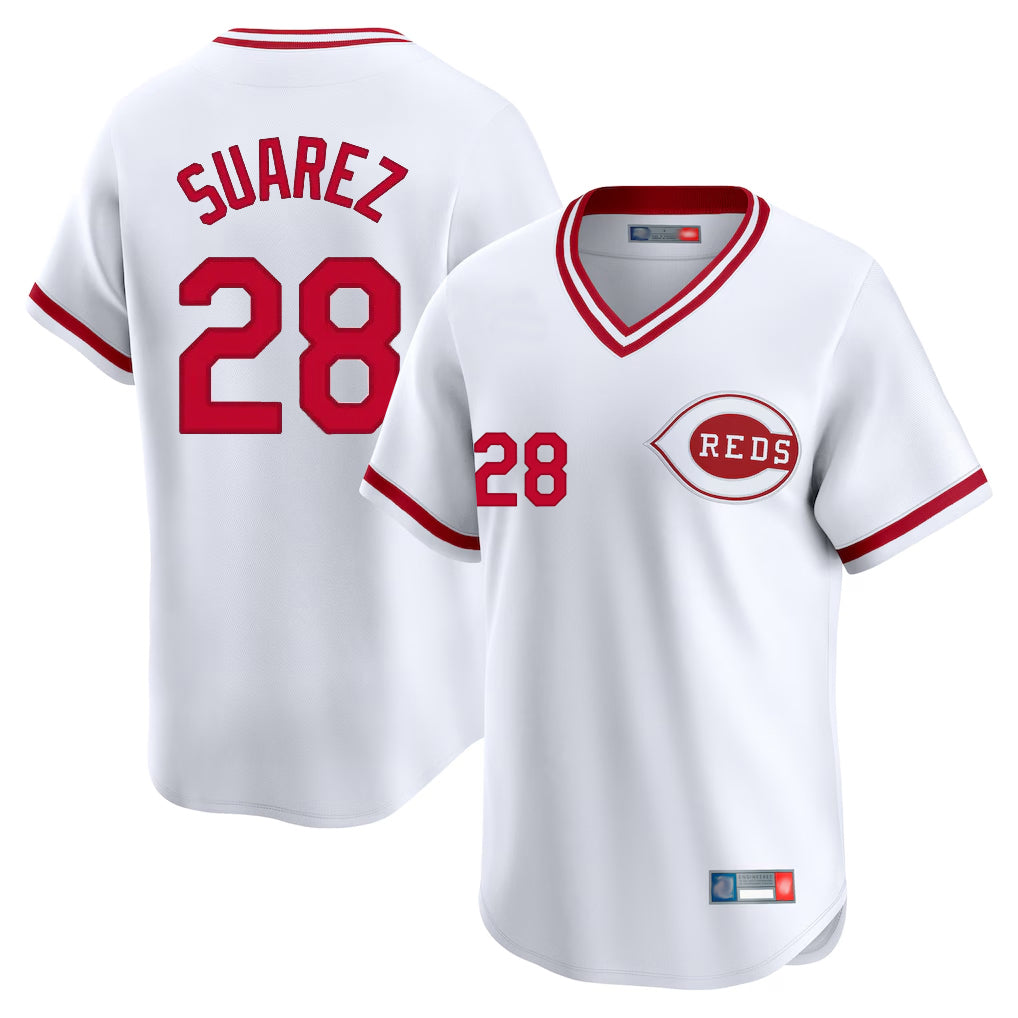 Baseball Jersey | Cincinnati Reds #28 Eugenio Su¨¢rez Player White Cooperstown Collection Limited Home Stitched - image 1