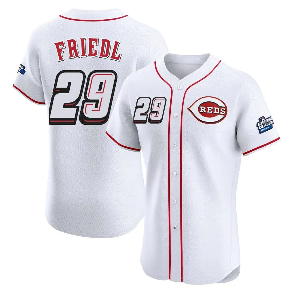 Baseball Jersey | Cincinnati Reds #29 TJ Friedl Player White Speedway Classic Limited Home Stitched - image 1
