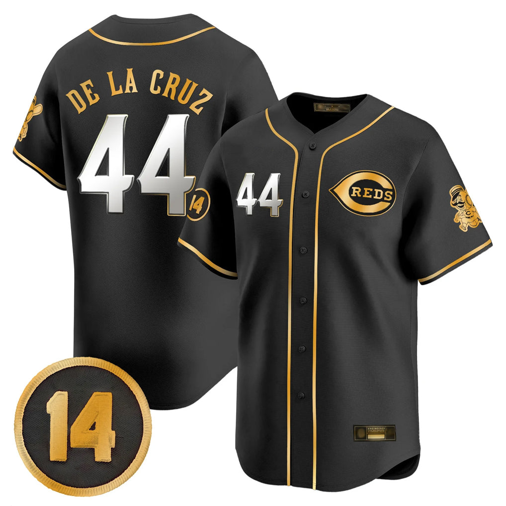 Baseball Jersey | Cincinnati Reds #44 Elly De La Cruz Player Black-Gold Limited Home Stitched - image 1