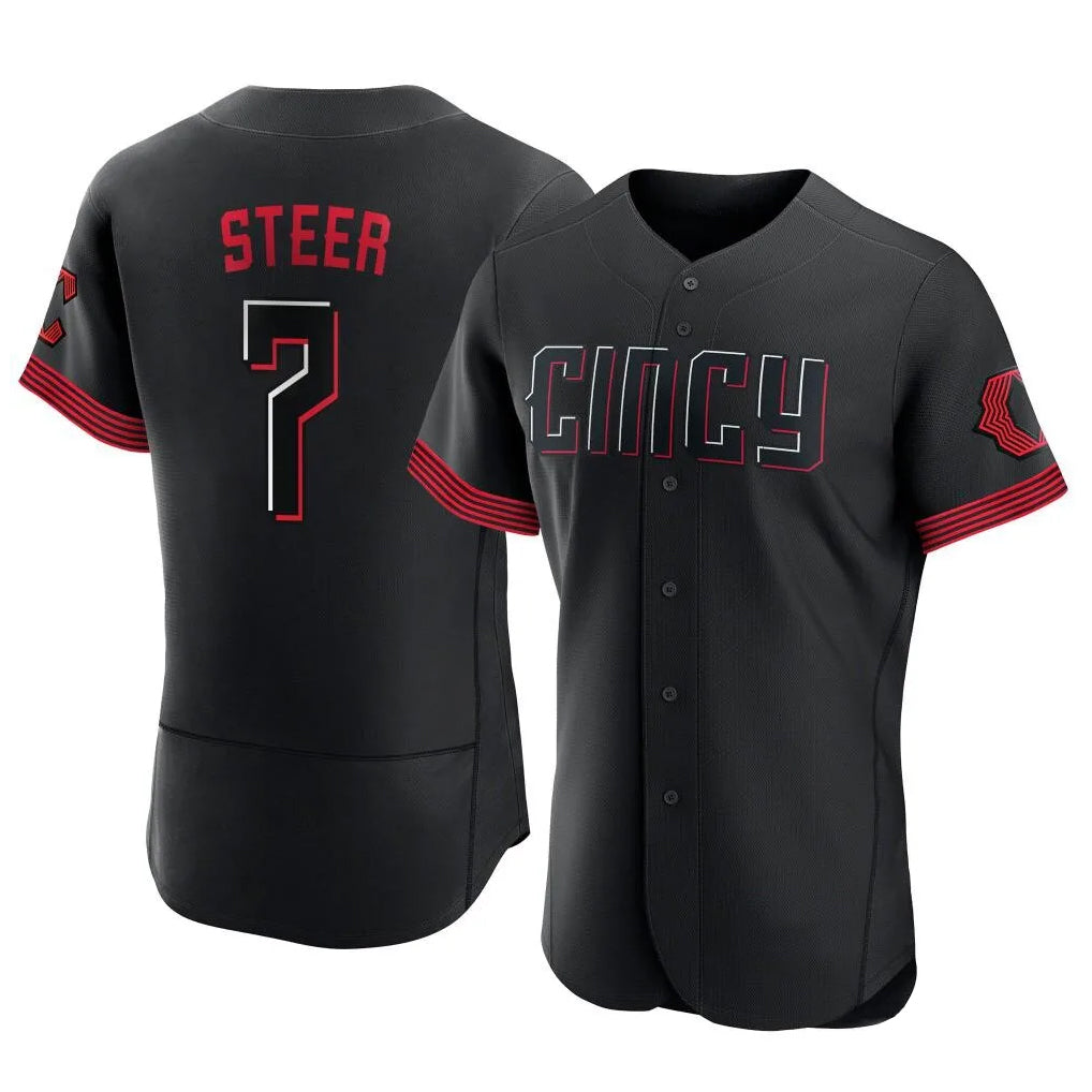 Baseball Jersey | Cincinnati Reds #7 Spencer Steer Player Black City Connect Limited Home Stitched - image 1