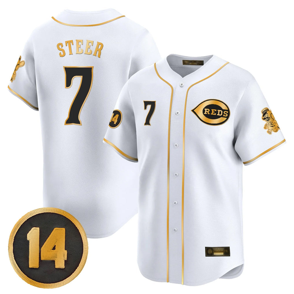 Baseball Jersey | Cincinnati Reds #7 Spencer Steer Player White-Gold Limited Home Stitched - image 1