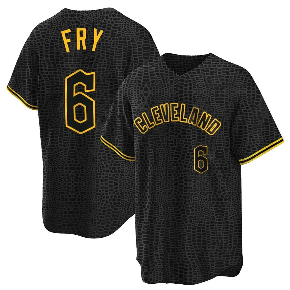 Baseball Jersey | Cleveland Guardians #6 David Fry Player Black Snake Skin City Home Game Stitched - image 1