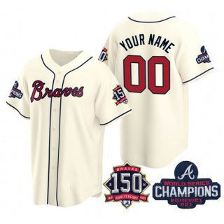 Baseball Jersey | Custom Atlanta Braves Cream Active Player 2021 World Series Chimpions With 150th Anniversary Stitched - image 1