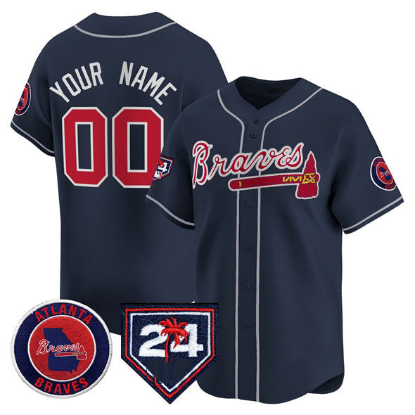 Baseball Jersey | Custom Atlanta Braves Navy 2024 Spring Training Patch Limited Stitched - image 1