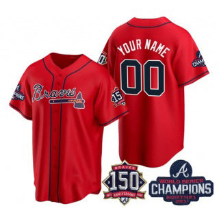 Baseball Jersey | Custom Atlanta Braves Red Active Player 2021 World Series Chimpions With 150th Anniversary Stitched - image 1