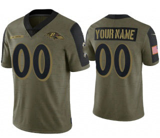 American Football Jersey | Custom B.Ravens Olive ACTIVE PLAYER 2021 Salute To Service Limited Stitched Football American Jersey - image 1