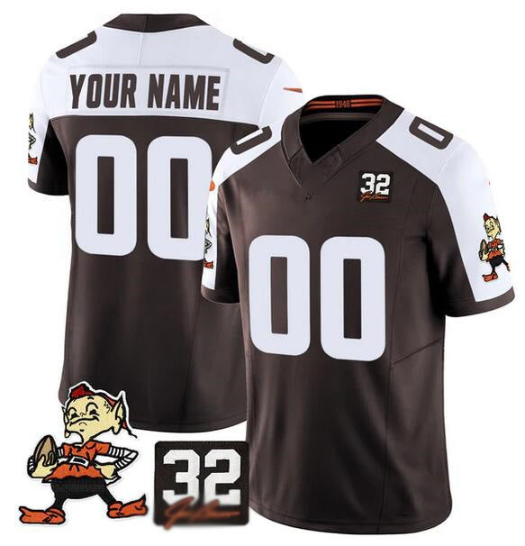 American Football Jersey | Custom C.Browns Active Player Brown Alternate F.U.S.E. #32 Jim Brown Memorial Patch Vapor Limited Stitched Football American Jersey - image 1
