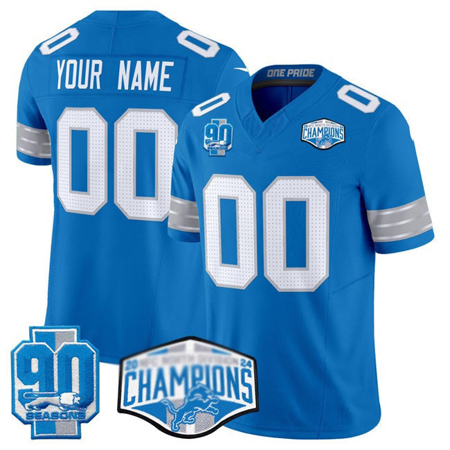 American Football Jersey | Custom D.Lions Active Player Blue 2024 NFC North Champions 90th Anniversary Patch F.U.S.E. Vapor Limited Stitched Football American Jersey - image 1