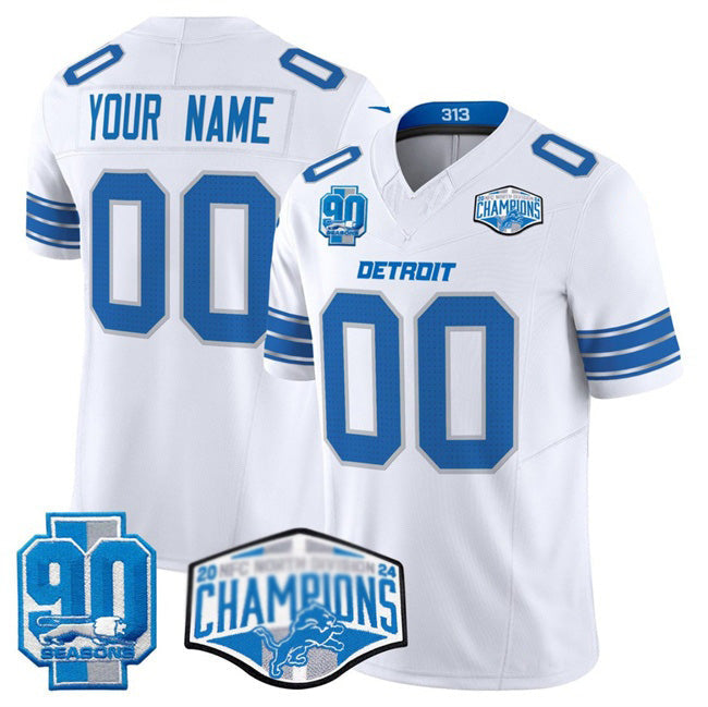 American Football Jersey | Custom D.Lions Active Player White 2024 NFC North Champions 90th Anniversary Patch F.U.S.E. Vapor Limited Stitched Football American Jersey - image 1