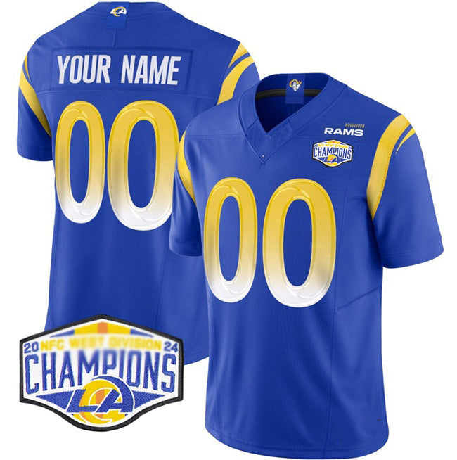 American Football Jersey | Custom LA.Rams Blue 2024 NFC West Champions F.U.S.E. Stitched Marou - image 1