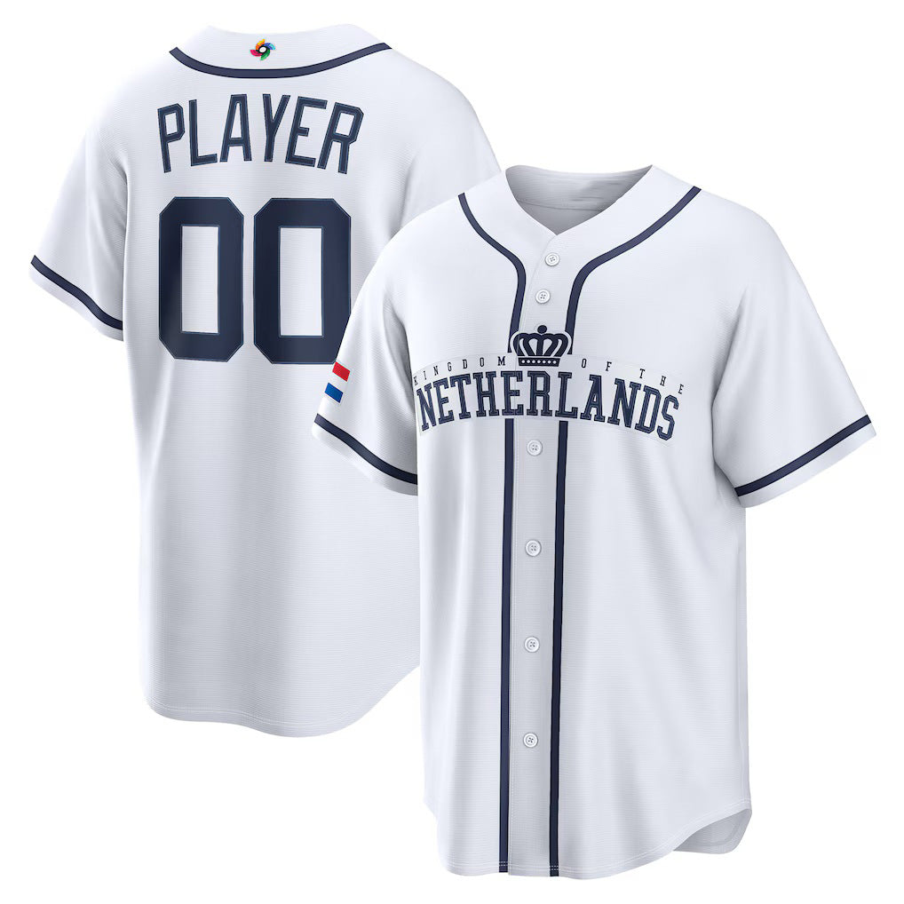 Baseball Jersey | Custom Netherlands Baseball 2026 World Baseball Classic Home Pick-A-Player Jersey - White - image 1