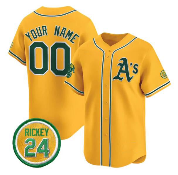 Baseball Jersey | Custom Oakland Athletics Active Player Gold Rickey Henderson Patch Limited Stitched - image 1