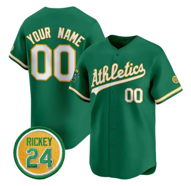 Baseball Jersey | Custom Oakland Athletics Active Player Green Rickey Henderson Patch Limited Stitched - image 1