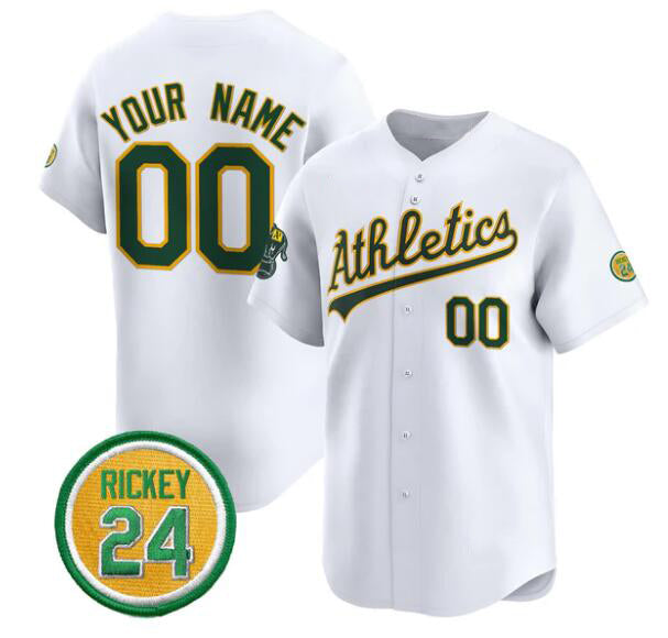 Baseball Jersey | Custom Oakland Athletics Active Player White Rickey Henderson Patch Limited Stitched - image 1