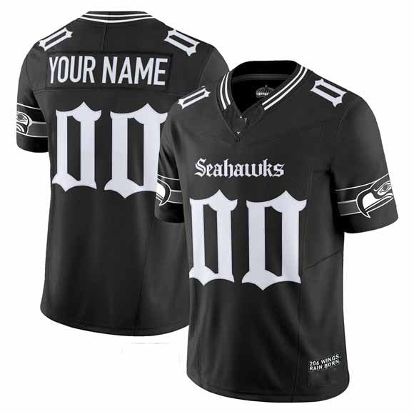American Football Jersey | Custom S.Seahawks Active Player Black 2025 F.U.S.E. 'Gothic Rain City Shadows Edition' Vapor Limited Stitched Jersey - image 1