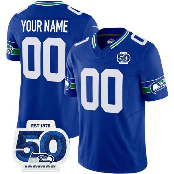 American Football Jersey | Custom S.Seahawks Active Player Royal 2025 F.U.S.E 50th Anniversary Patch Throwback Vapor Limited Stitched Marou - image 1