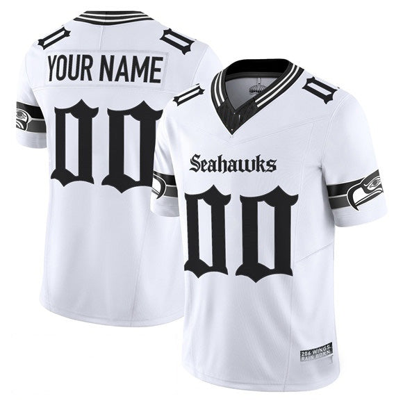 American Football Jersey | Custom S.Seahawks Active Player White 2025 F.U.S.E. 'Gothic Rain City Shadows Edition' Vapor Limited Stitched Marou - image 1