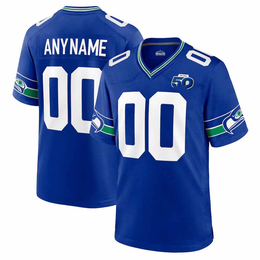 American Football Jersey | Custom S.Seahawks Royal 50th Season Throwback Game Jersey - image 1
