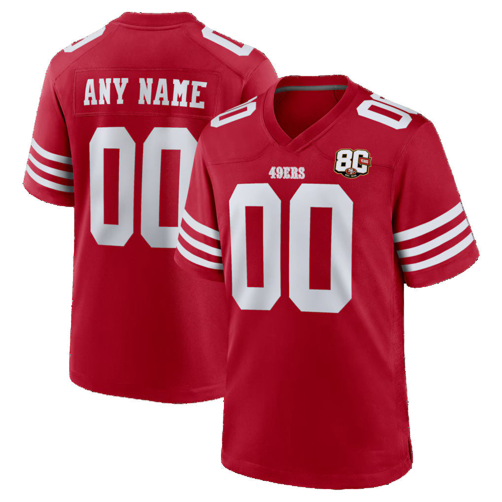 American Football Jersey | Custom SF.49ers Scarlet 80th Anniversary Game - image 1