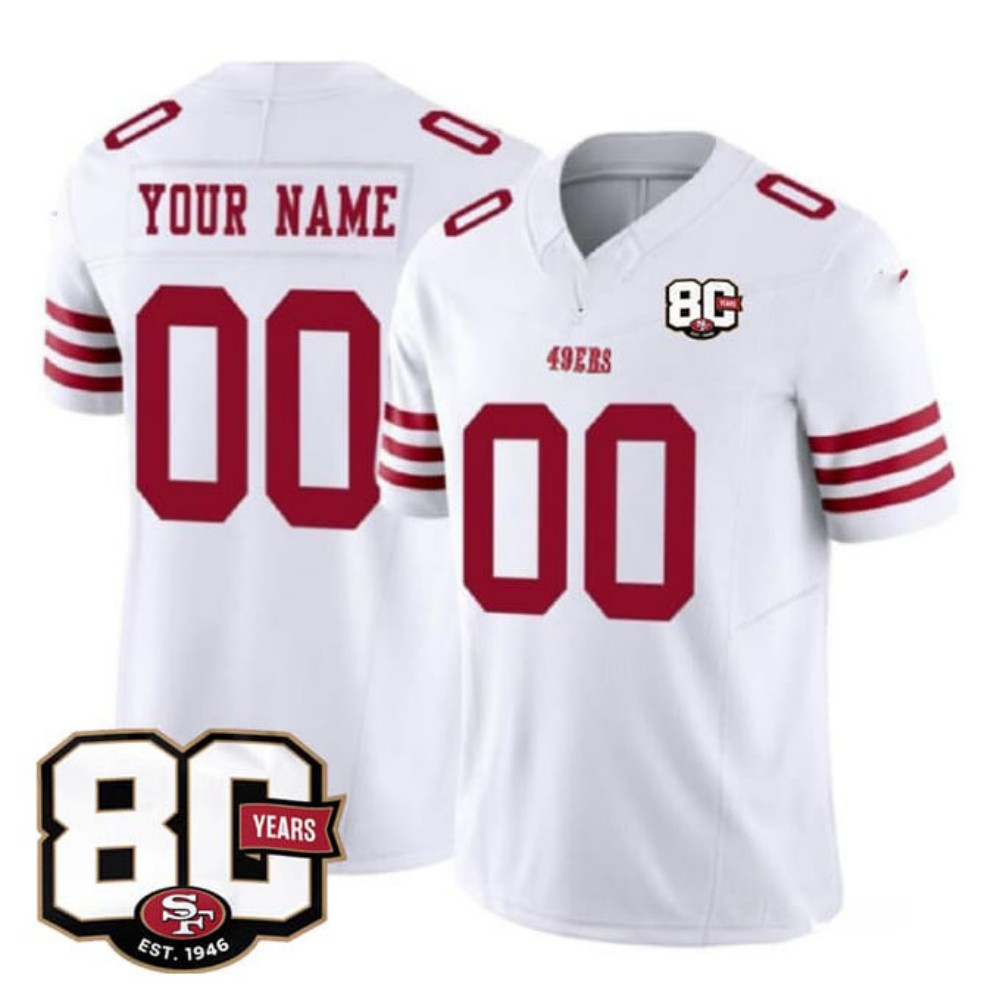 American Football Jersey | Custom San Francisco 49ers White 80th Anniversary Patch F.U.S.E. Vapor Limited Football Stitched Jersey - image 1