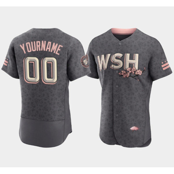 Baseball Jersey | Custom Washington Nationals 2022 Gray City Connect Cherry Blossom Stitched - image 1