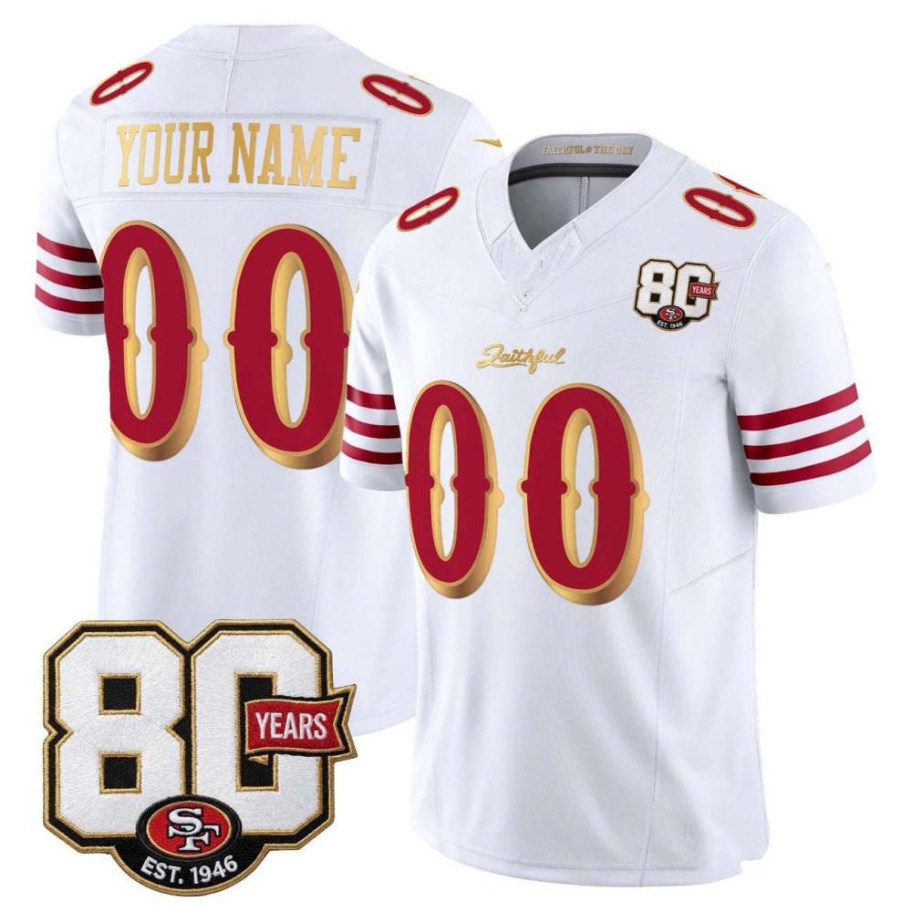 American Football Jersey | Custom San Francisco 49ers White 80th Anniversary Patch Rivalries F.U.S.E. Vapor Limited Football Stitched Jersey - image 1
