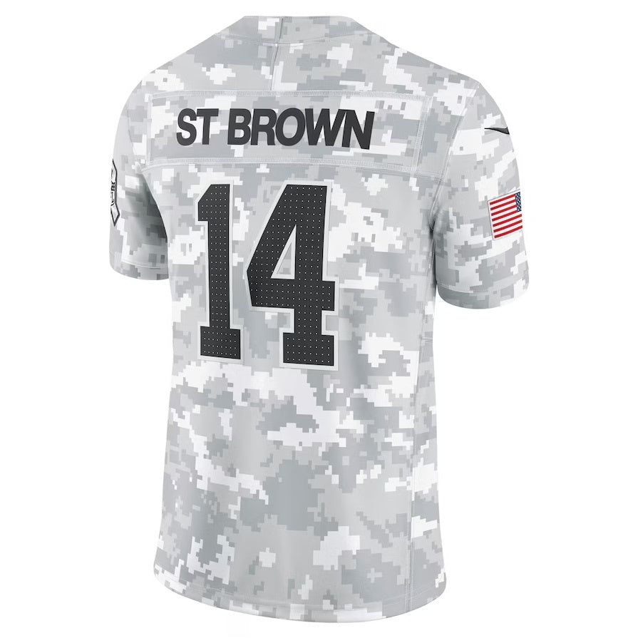 American Football Jersey | D.Lions #14 Amon-Ra St. Brown Arctic Camo 2024 Salute to Service Limited Stitched Football American Jersey - image 1