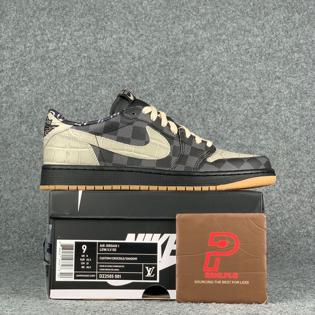Custom Air Jordan 1 Low LV OG "Crocodile/Shadow" Sneakers - product view 1