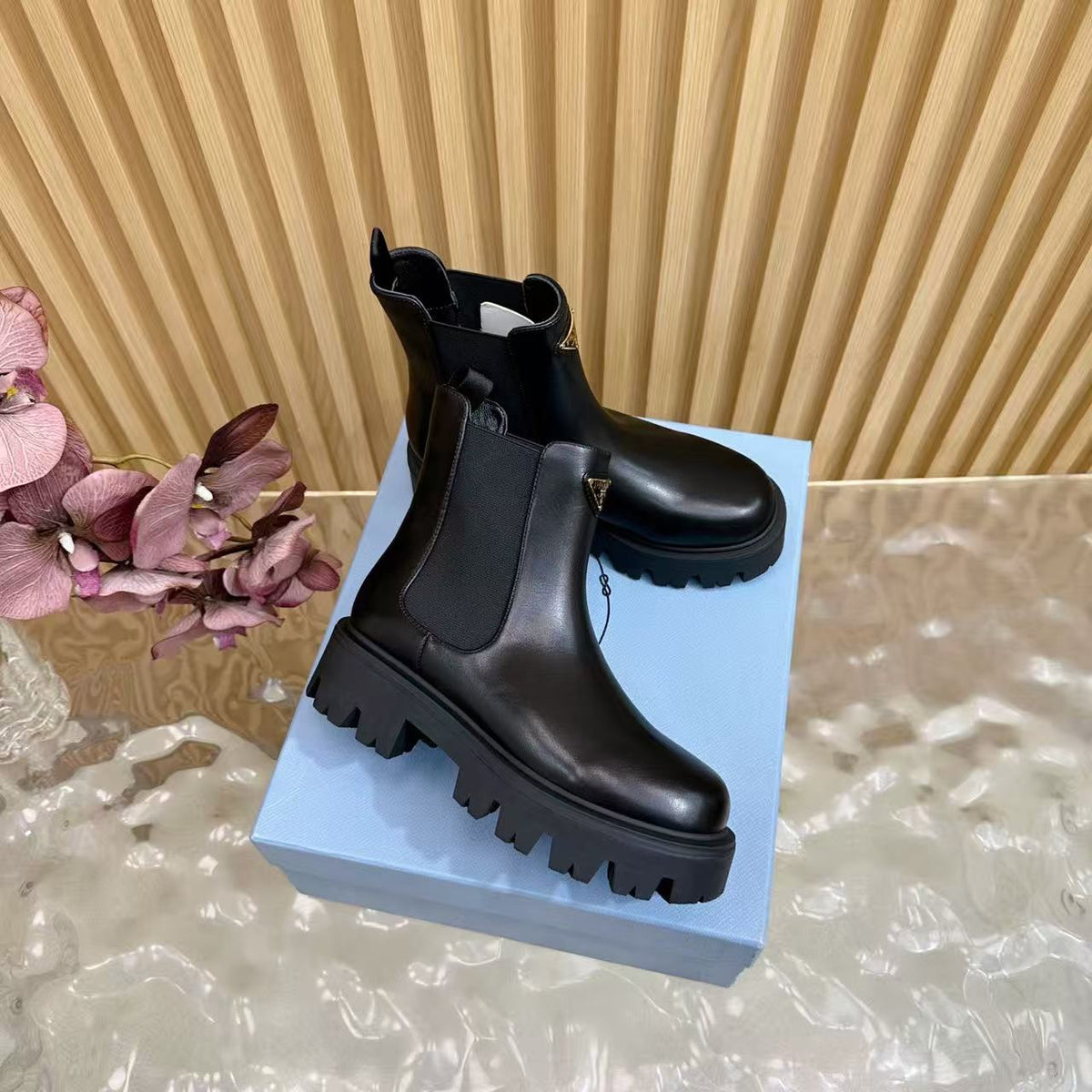 Prada Stride Brushed Leather Booties 'Black' - product view 2