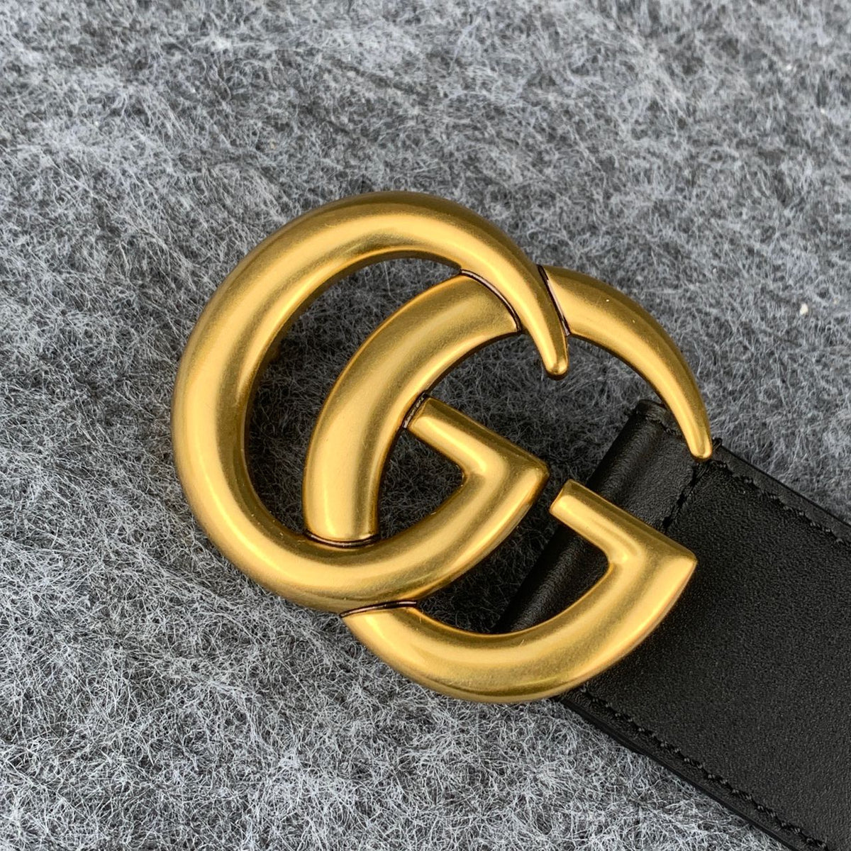 Double G Textured Leather Belt with Antique Brass Buckle, 1.5" Width 'Black' - product view 3