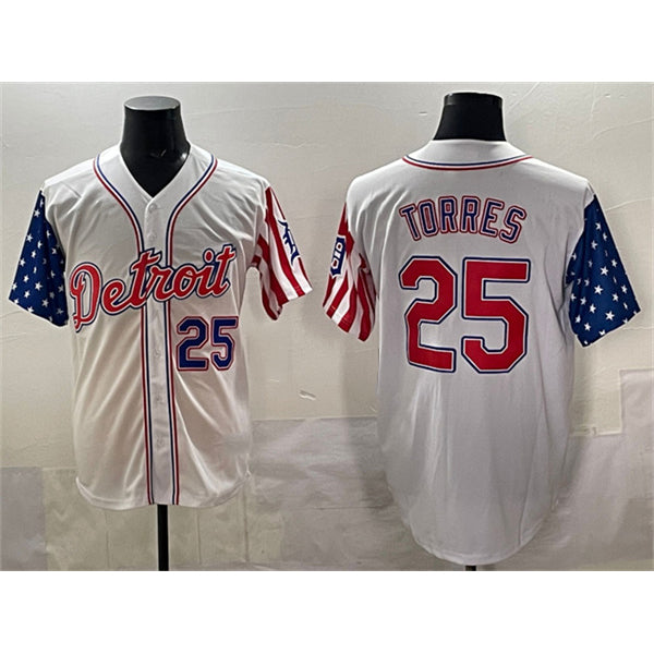 Baseball Jersey | Detroit Tigers #25 Gleyber Torres White 2025 Memorial Day Limited Stitched - image 1