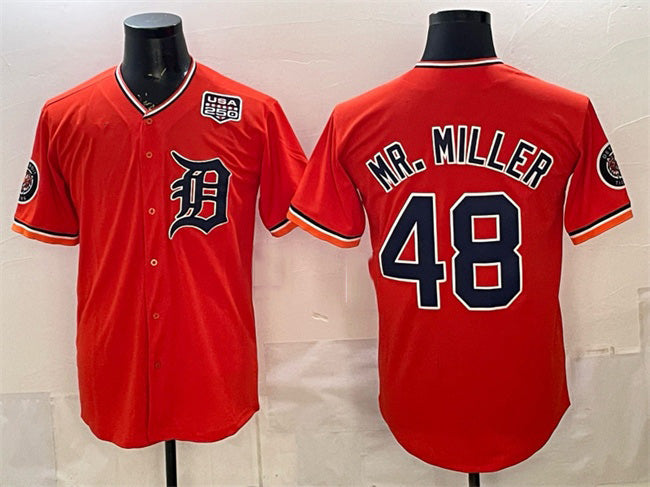 Baseball Jersey | Detroit Tigers #48 Mr. Miller Orange 2026 Alternate USA 250' Patch Limited Stitched - image 1