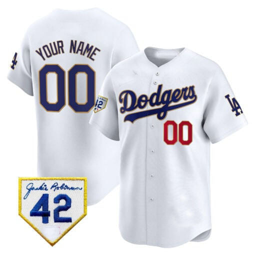 Baseball Jersey | Dodgers 2024 Jackie Robinson Patch Limited Custom Jersey ¨C White - image 1
