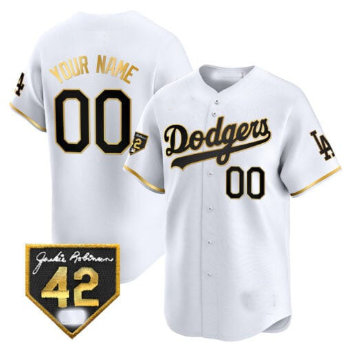 Baseball Jersey | Dodgers 2024 Jackie Robinson Patch Limited Custom Jersey ¨C White Gold - image 1