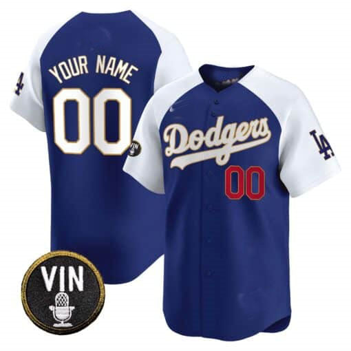 Baseball Jersey | Dodgers Vin Scully Patch Gold Trim Limited Custom Jersey ¨C Royal White - image 1
