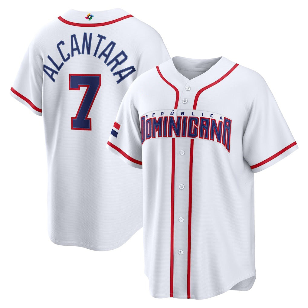 Baseball Jersey | Dominican Republic Baseball #7 Sandy Alcantara 2026 World Baseball Classic Home Stadium - White - image 1