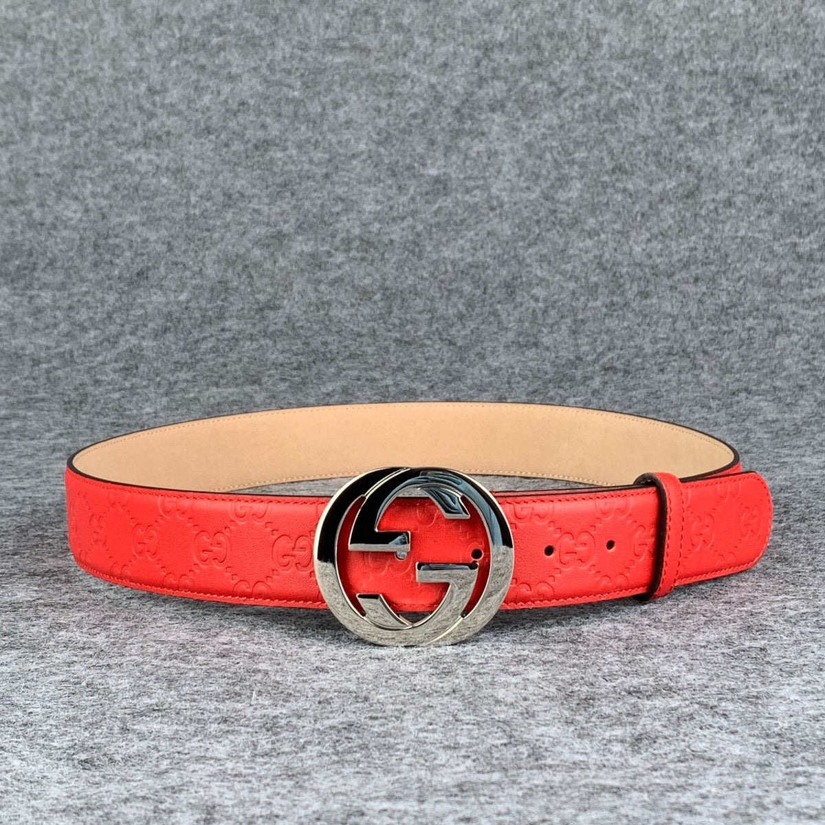 Guccissima Leather Interlocking G Belt Red Monogram - product view 2
