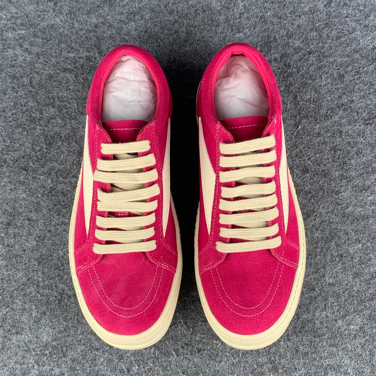 Rick Owens Wmns EDFU Suede Leather Vintage Low Sneakers 'Hot Pink' - product view 2