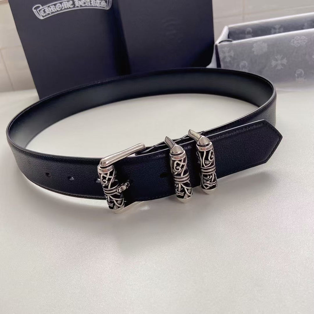 Chrome Hearts Black Leather Roller Belt - product view 1